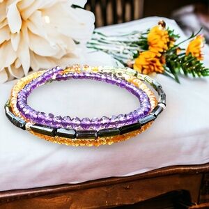 Sold❌️14K Gold Gemstone Wrap Bracelet Necklace – Amethyst, Tourmaline, Garnet